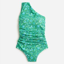 J Crew Womens Green Marigold Blooms Ruched One Shoulder One Piece Swimsuit 24