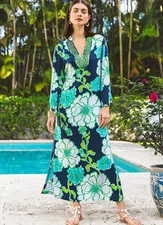 NWT Lilly Pulitzer Irella Maxi Caftan Dress Low Tide Navy Go Big, Choose Size