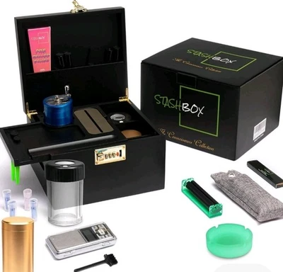Stash Box with Rolling Tray, Smell Proof, Built-In Combo Lock & 21 Accessories