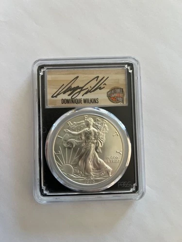2020 (P) American Silver Eagle MS70 FDOI HOF Dominique Wilkins Signed POP 95