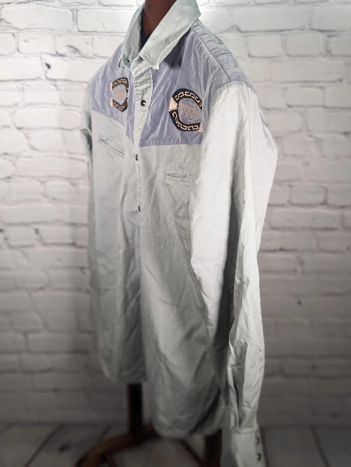 Camisa Buffalo Country Para Hombre Mediana Perla Bordada a Presión Herradura Gris Occidental Foto 2 de 4