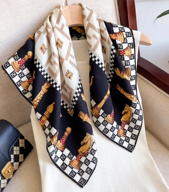 70% Cashmere 30% Silk Scarf Bandanna 26'' Shawl mosaic Print Neckerchief Wrap