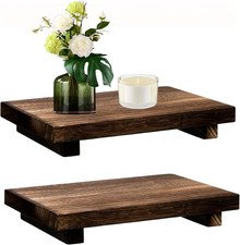 2 PCS Wood Pedestal Stand Risers for Decor, Small Wooden Tray Farmhouse Bathroom