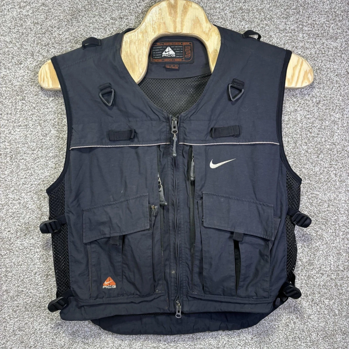 Vintage 90s Nike ACG Trail Vest Mens Large Black Utility Multi
