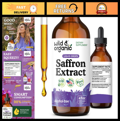 Organic Saffron Extract Drops 88.5mg - Mood & Focus Support, Vegan, 4oz Tincture