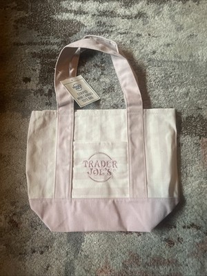 Trader Joes Pink Striped Mini Canvas Tote Bag Brand New With Tags