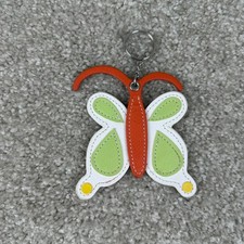 Orange White Green Leather Butterfly Keychain Bag Charm Pebbled Stitched Animal
