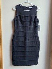 NWT Calvin Klein Black Sleeveless Tiered Bandage Sheath Dress Size 8