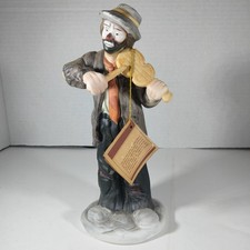 Vintage Emmett Kelly Jr Porcelain Clown Violin Figurine Signature Flambro Tag
