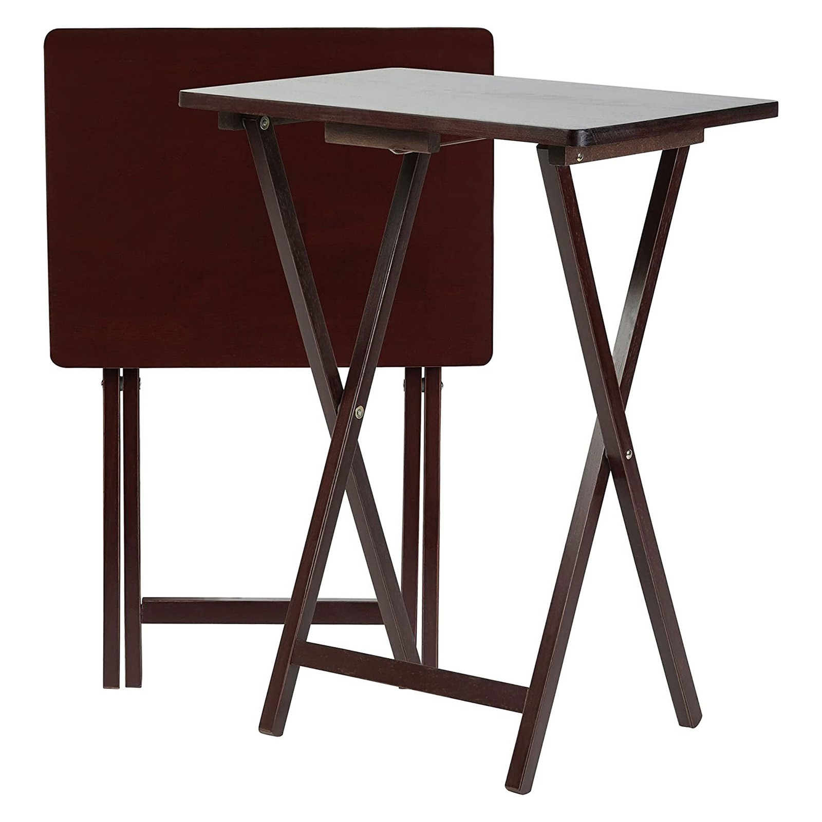 PJ Wood Folding TV Tray Folding Table Desk Stand, Espresso Brown 2PC(Open Box)