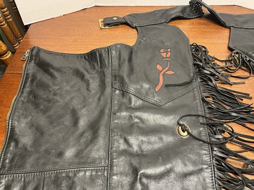 Vintage Protech Women’s Rose Fringe Leather Motorcycle Chaps Size XS Used - Picture 8 of 18
