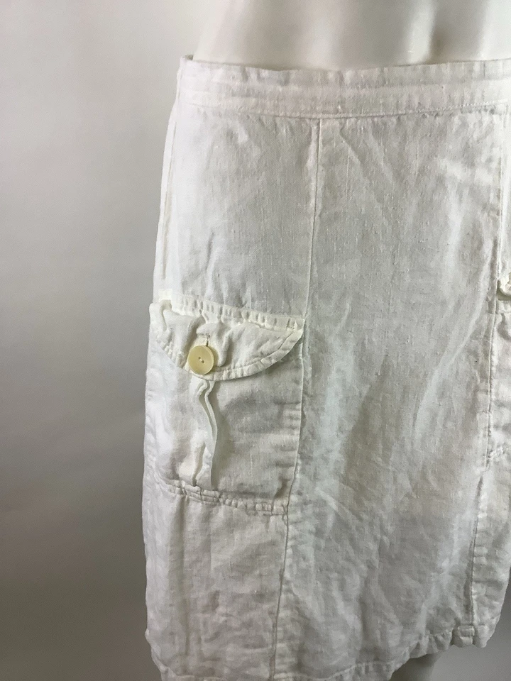 Flax Sz P 100% Linen A-Line Pocket Front Cargo Skirt White Lightweight Beach  AG - Image 3 of 4