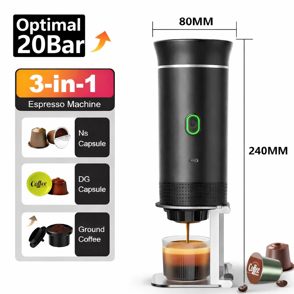 Wireless Electric Portable Espresso Machine Travel Capsule Powder Coffee Maker
