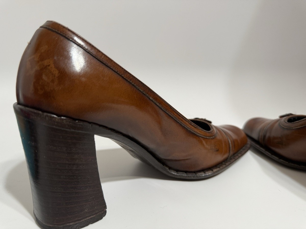 Vtg Prada Brown Belted Leather Heels 36.5 | eBay