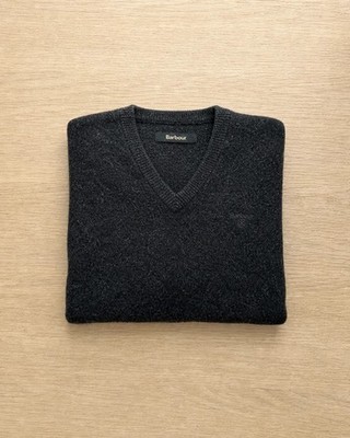 Barbour Herren Pullover Vintage Wolle dunkelgrau Casual Chic Preppy British #BS23