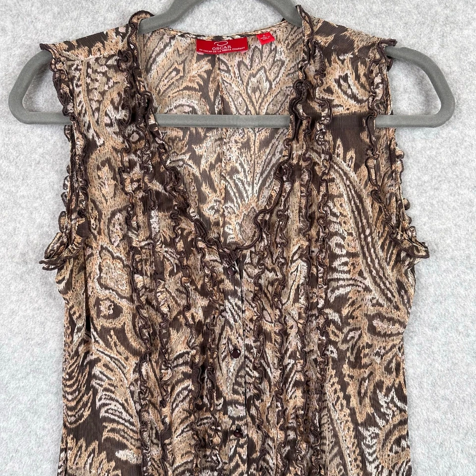 Oscar | Vestido midi transparente Oscar De La Renta Co. talla 6 estampado con botones Y2K Foto 4 de 4