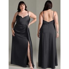 NWT Azazie Brielle A-Line Cowl Spaghetti Straps Stretch Satin Dress Black A22