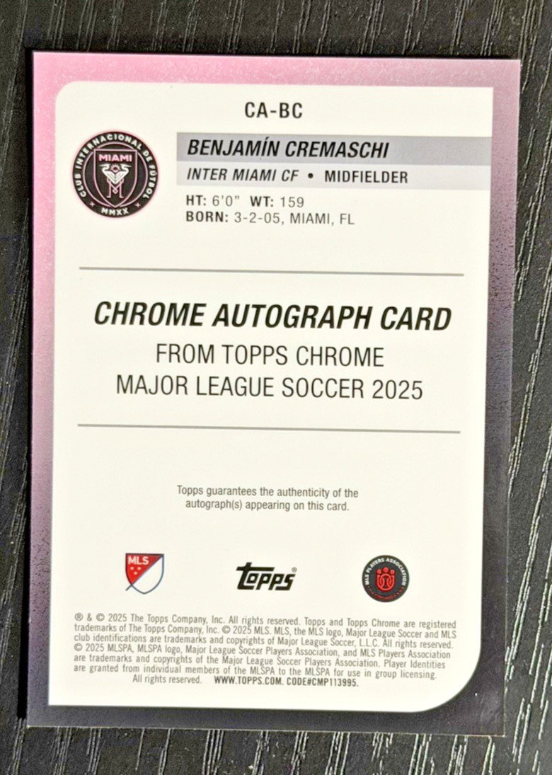 2023 Topps MLS Benja Cremaschi Auto Rookie Autograph Orange Refractor /25 view 2