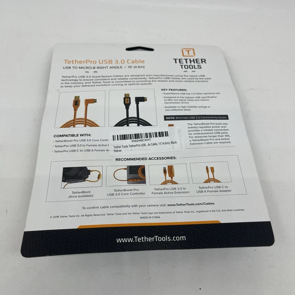 Tether Tools TetherPro 15' USB 3.0 Type-A Male to Micro-USB Right-Angle Male Cab - Image 2 of 3