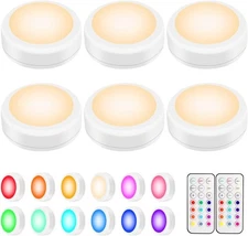 BLS LED Puck Lights with Remote Control, Wireless RGB -6 Pack(White Shell) 