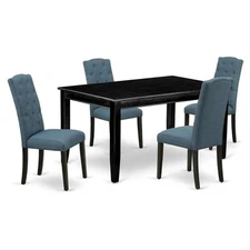 East West Furniture Dudley 5-piece Wood Dining Set in Black/Blue