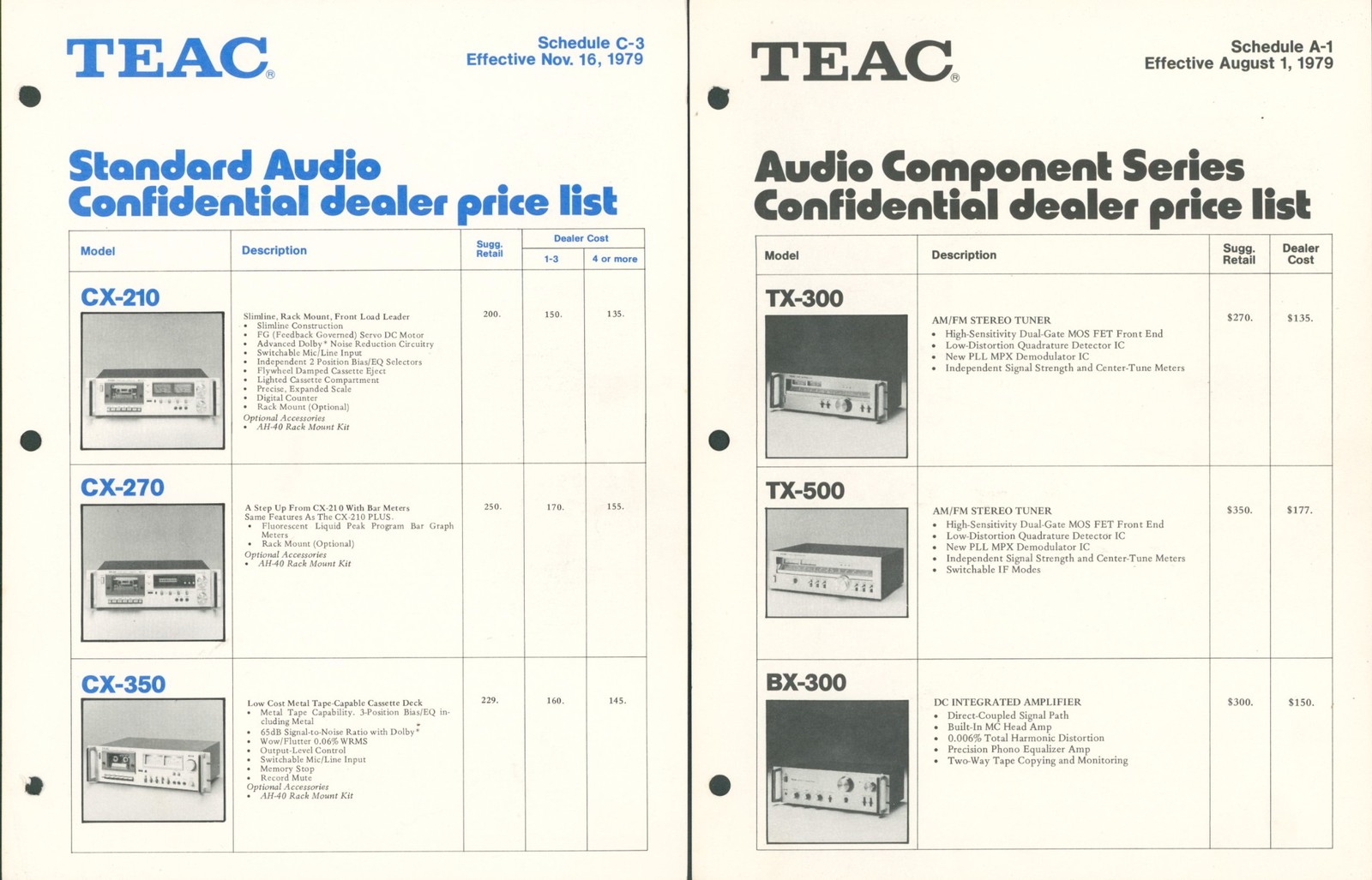 1979 TEAC Dealer HiFi Audio Component Confidential Price List Lot Turntable Amp