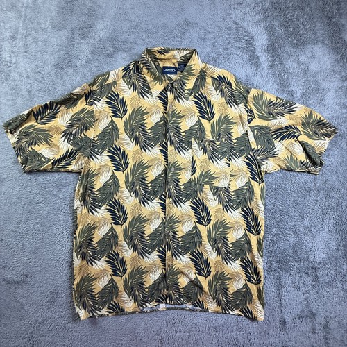 Vintage Puritan Mens L Hawaiian Shirt Button Up Rayon Tropical Palm Leaf Print - Image 1