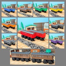 Treni furgone passeggeri ferrovia in legno e freni personalizzati per pista treno Thomas