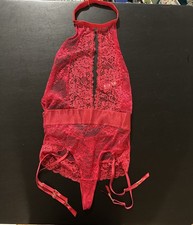 NEW Be Wicked Red Lace Halter Teddy XL With Adjustable Garters