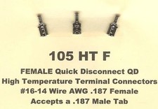 100 High Temperature Quick Disconnect QD Terminals 16-14 Wire Gauge.187 FEMALE