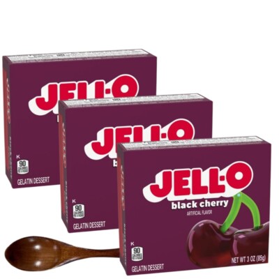 Jell-O Gelatin Dessert Mix 3oz w/ Wooden Spoon (Black Cherry)