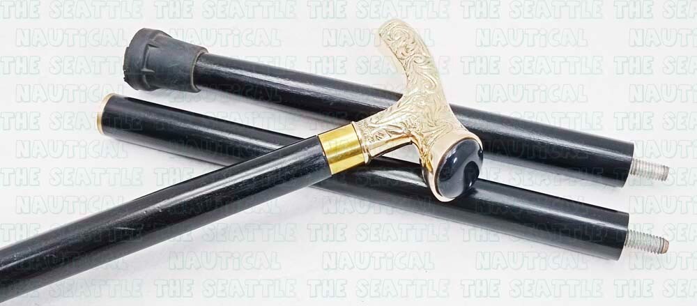 Solid Brass Victorian Engraved Handle Wooden Walk… - image 5