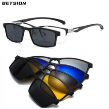 5 PCS Clips On Magnetic TR90 Metal Silver Half Rimless Sunglasses Men Eyeglasses