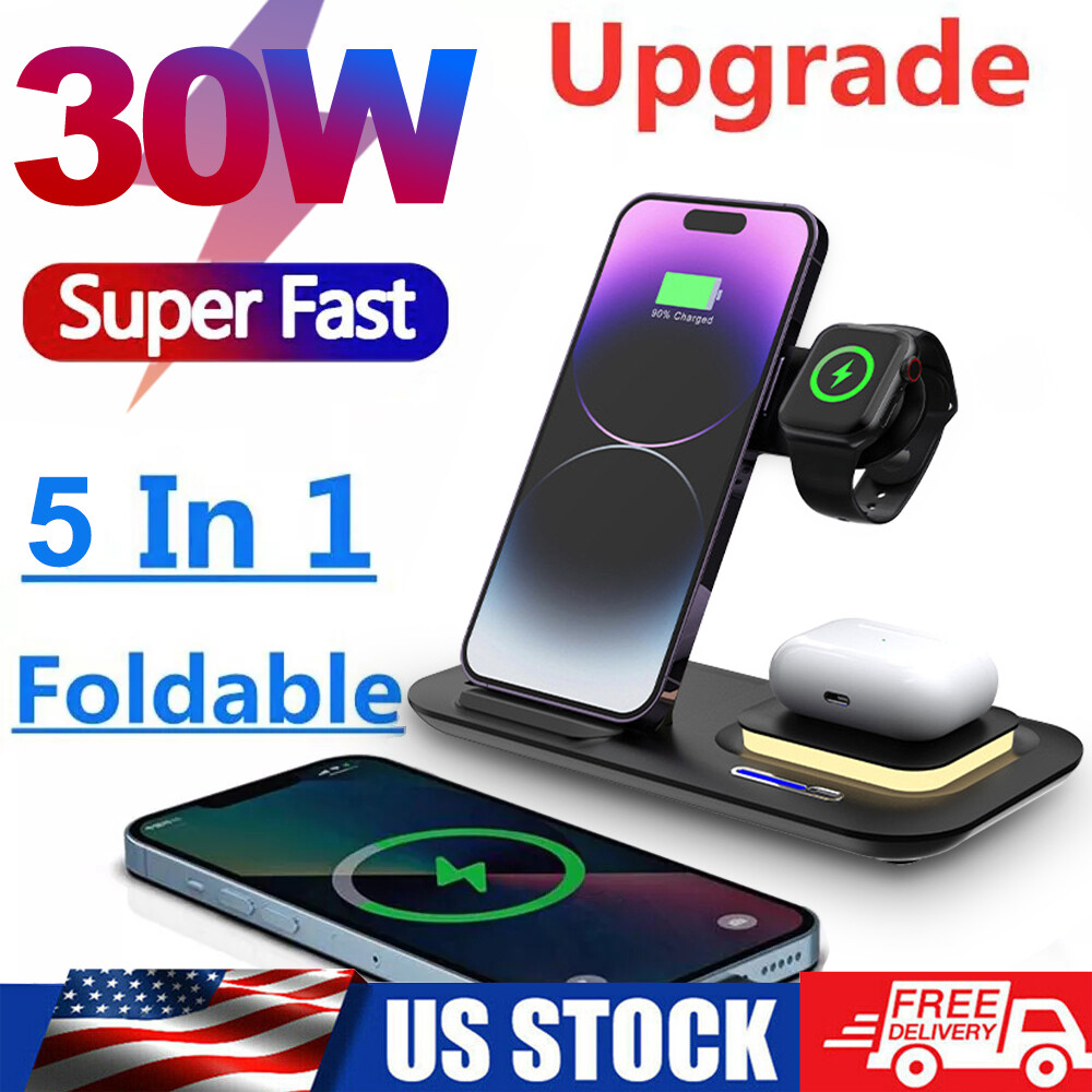 Wireless Charger Dock Charging Station Foldable For Apple Watch iPhone 15 14 13