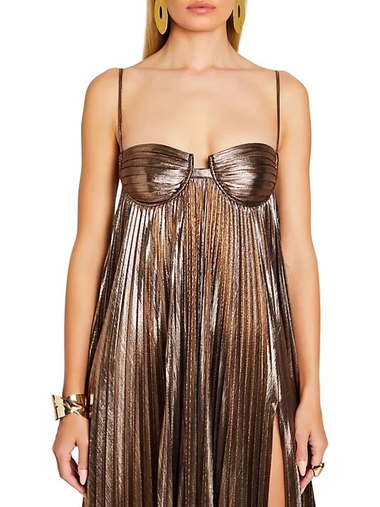 Retrofete Diana Pleated Metallic Maxi Dress-Medium-metallic Retrofete Diana Pleated Metallic Maxi Dress-Medium-metallic