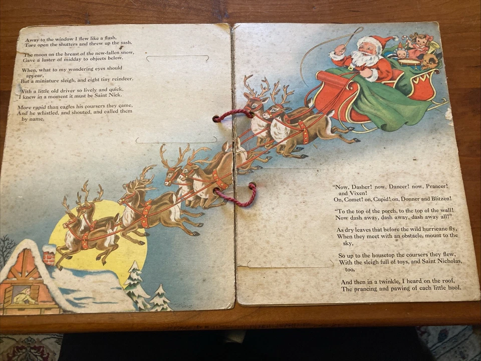 1941 Vintage The Night Before Christmas Hankies Book Illustrated No Hankies - Image 4 of 4