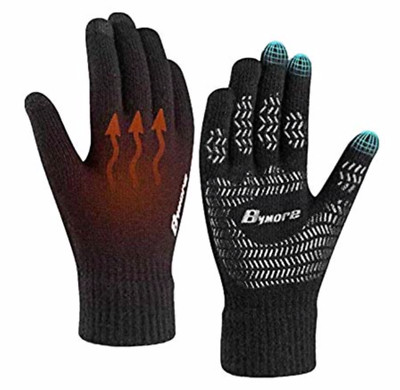 Brand New: Lot (2 pairs) Bymore Winter Gloves, Knit, Anti-Slip, Black, X-Large