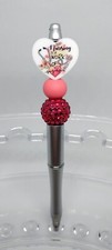 Homemade "Nursing Is A Work Of Heart" Beaded Ink Pen Black Ink - Free Refill