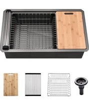 32"x19"x10" Kitchen Sink Workstation Undermount Single Bowl W/Intergrated Ledge