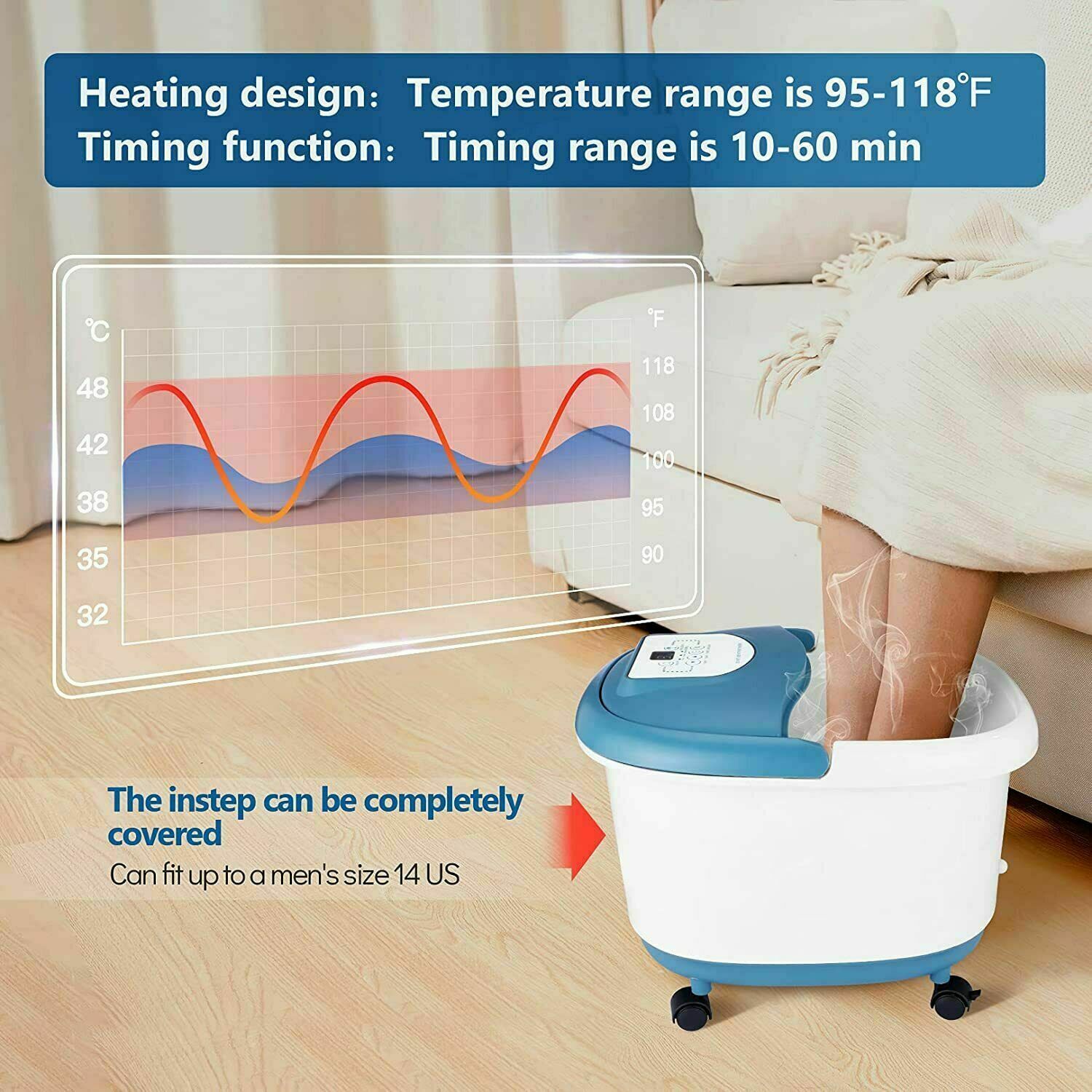Foot Spa Bath Massager Electric 6 Motorized Rollers & Heat Feet Relax Winter