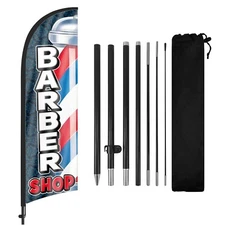 Barber Shop Flag with Pole Kit, Advertising Swooper Feather Banner for Business