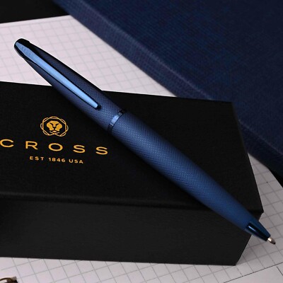 Cross ATX Ballpoint Pen Dark Diamond Cut Blue PVD $150 New