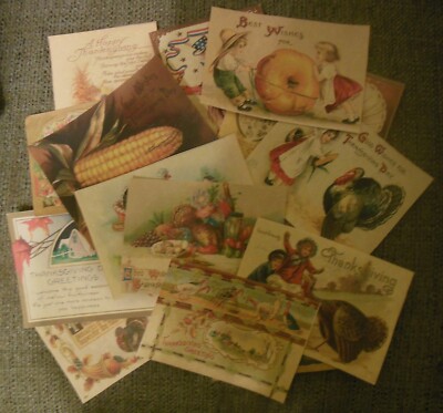 Set of 16 LARGE Thanksgiving Primitive/Vintage/Victorian postcard images Set # 2