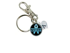 Custom Prostate Cancer Awareness Blue Ribbon Silver Key Chain Initial Charms