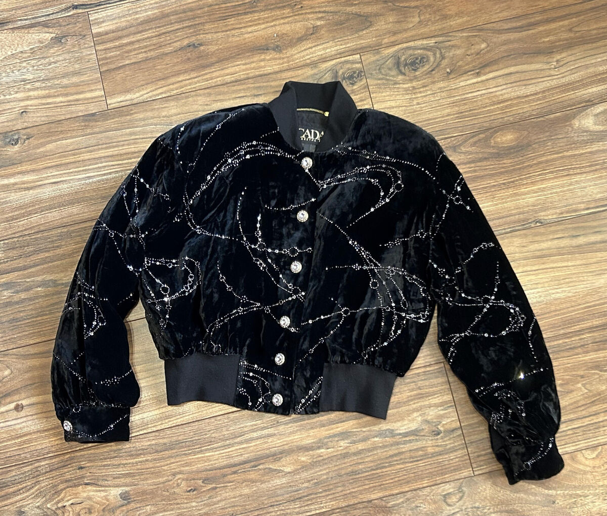 Vintage ESCADA Black Velvet Bomber Women's Shiny Details 40 Vintage ESCADA Black Velvet Bomber Women's Shiny Details 40