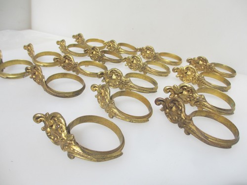 Antique Brass Curtain Rings Victorian Holder Hangers French Rococo Old x4 2.5"W - Picture 3 of 7
