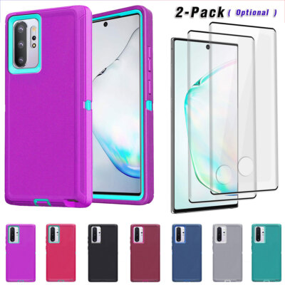 For Samsung Galaxy Note 10/10+ Hybrid Rubber Hard Case Cover with Tempered Glass