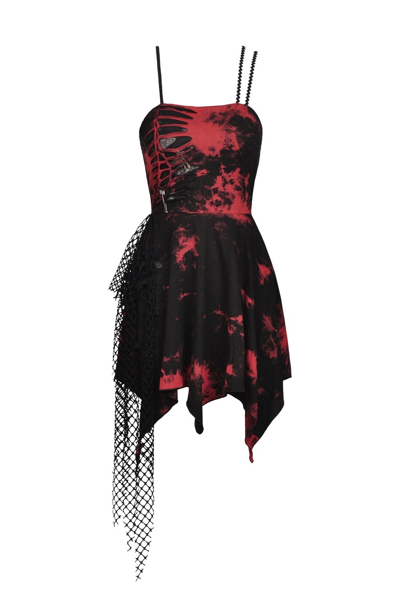 short red gothic dress Dark in Love Short dress -XXL- Punk rock Black Red dye strap Red