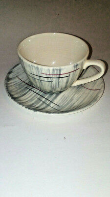 Prim Rose  Light Stripes Gray Pattern Coffee Cup / Saucer Set LOT of 4 Sets