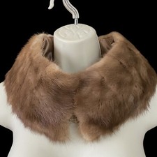 Vintage Mink Fur Collar Neck Warmer Brown Soft Satin Lined Hook Eye 24x4